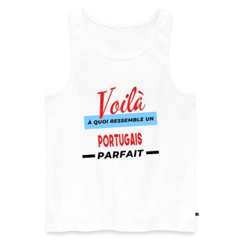 Voilà a quoi ressemble un PORTUGAIS Humour - Débardeur bio Premium Homme - blanc - Devant - AI Model Male 178 light (178cm)