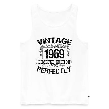 1969 Vintage | Limitierte Auflage 1969 perfekt gealtert - Männer Premium Bio Tank Top - Weiß - Vorne - Michal (187cm)