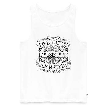 Assistant | la légende Assistant le mythe - Débardeur bio Premium Homme - blanc - Devant - Michal (187cm)