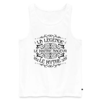 Maitre Nageur | la légende Maitre Nageur le mythe - Débardeur bio Premium Homme - blanc - Devant - Michal (187cm)