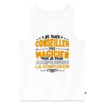 Conseiller pas Magicien | le Meilleur Conseiller - Débardeur bio Premium Homme - blanc - Devant - AI Model Male 178 light (178cm)