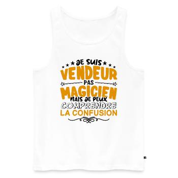 Vendeur pas Magicien | le Meilleur Vendeur cadeau - Débardeur bio Premium Homme - blanc - Devant - AI Model Male 178 light (178cm)