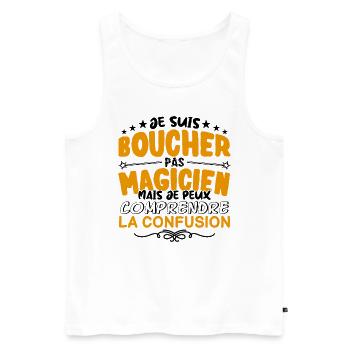 Boucher pas Magicien | le Meilleur Boucher cadeau - Débardeur bio Premium Homme - blanc - Devant - Michal (187cm)