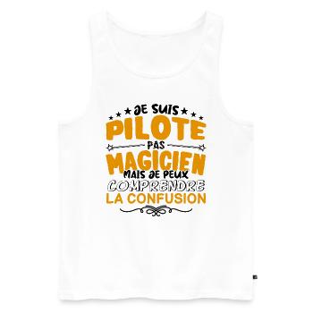 Pilote pas Magicien | le Meilleur Pilote cadeau - Débardeur bio Premium Homme - blanc - Devant - AI Model Male 178 light (178cm)