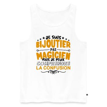 Bijoutier pas Magicien | le Meilleur Bijoutier ca - Débardeur bio Premium Homme - blanc - Devant - Michal (187cm)