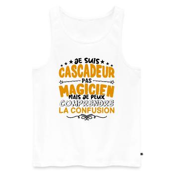 Cascadeur pas Magicien | le Meilleur Cascadeur ca - Débardeur bio Premium Homme - blanc - Devant - AI Model Male 178 light (178cm)
