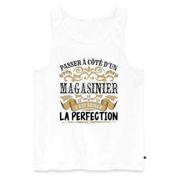 Magasinier | le Meilleur cadeau Magasinier - Débardeur bio Premium Homme - blanc - Devant - Michal (187cm)