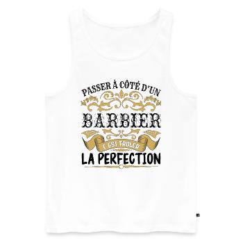 Barbier | le Meilleur cadeau Barbier - Débardeur bio Premium Homme - blanc - Devant - AI Model Male 178 light (178cm)