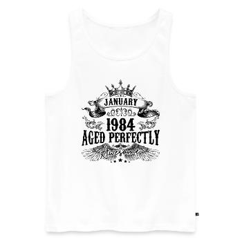 1984 | Januar Aged Perfectly 1984 Geburtstagsgeschenk - Männer Premium Bio Tank Top - Weiß - Vorne - Michal (187cm)