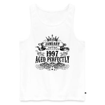 1997 | Januar Aged Perfectly 1997 Geburtstagsgeschenk - Männer Premium Bio Tank Top - Weiß - Vorne - Michal (187cm)