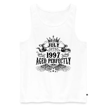 1997 | Juli Aged Perfectly 1997 Geburtstagsgeschenk - Männer Premium Bio Tank Top - Weiß - Vorne - Michal (187cm)