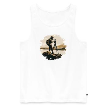 Photographe de paysage, Appareil photo, Photographe de nature - Débardeur bio Premium Homme - blanc - Devant - AI Model Male 178 light (178cm)
