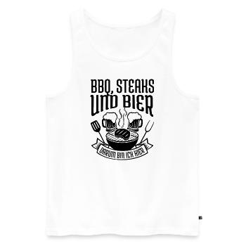 BBQ, STEAKS & BIER, Barbecue grillen - Männer Premium Bio Tank Top - Weiß - Vorne - AI Model Male 178 light (178cm)