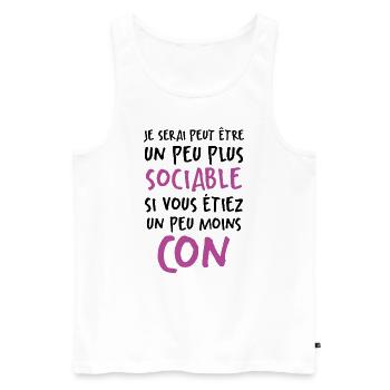Humour Drôle Un Peu Plus Sociable Si Moins Cons - Débardeur bio Premium Homme - blanc - Devant - Michal (187cm)