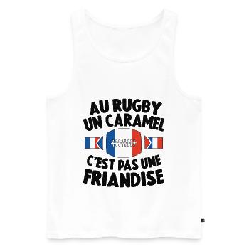 Au Rugby Un Caramel C'est Pas Une Friandise - Débardeur bio Premium Homme - blanc - Devant - AI Model Male 178 light (178cm)