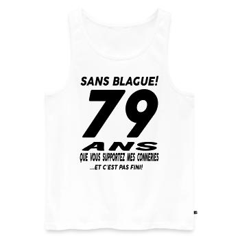 Sans blague 79 ans - Débardeur bio Premium Homme - blanc - Devant - Michal (187cm)