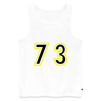 73 Number College - Men's Premium Organic Tank Top - white - Front - AI Model Male 178 light (178cm)