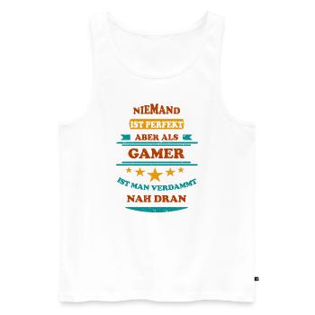 Niemand ist perfekt Gamer Retro - Männer Premium Bio Tank Top - Weiß - Vorne - Michal (187cm)