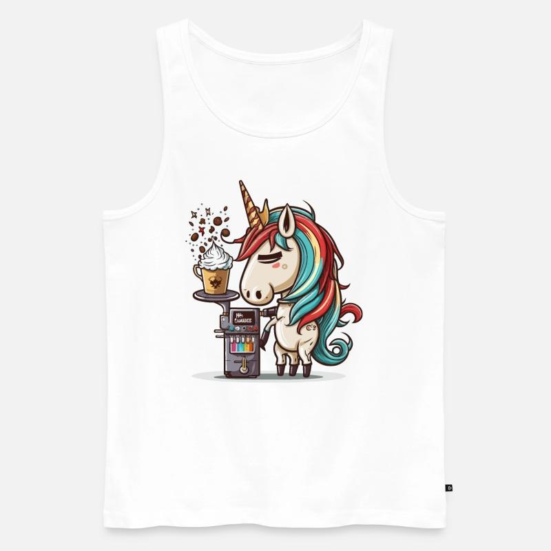 Einhorn bei der Kaffeezubereitung - Männer Premium Bio Tank Top - Weiß