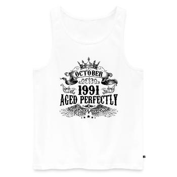 1991 | Octobre Aged Perfectly 1991 birthday gift - Débardeur bio Premium Homme - blanc - Devant - Michal (187cm)