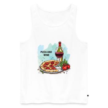 Pizza et vin Nourriture Alcool - Débardeur bio Premium Homme - blanc - Devant - Michal (187cm)
