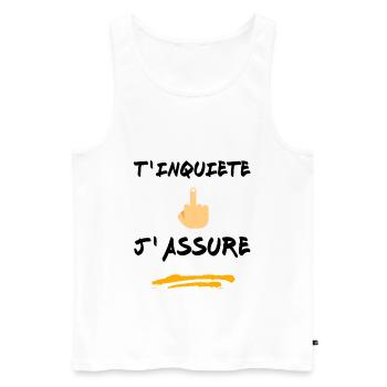 T inquiète j assure - Débardeur bio Premium Homme - blanc - Devant - AI Model Male 178 light (178cm)