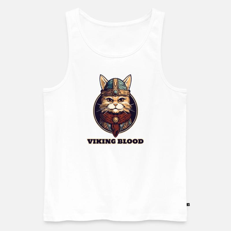 Wikingerkatze mit Wikingerhelm und Wikingerblut - Männer Premium Bio Tank Top - Weiß
