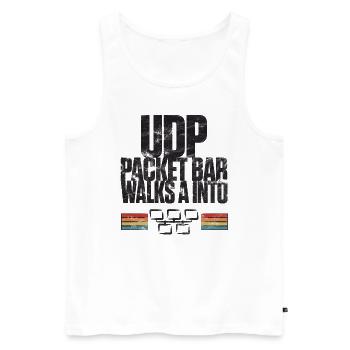 La barre de paquets UDP entre dans - Débardeur bio Premium Homme - blanc - Devant - Michal (187cm)