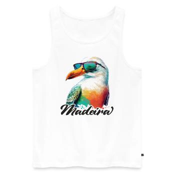 Madère Holiday Mouette colorée fraîche avec des lunettes de soleil - Débardeur bio Premium Homme - blanc - Devant - Michal (187cm)