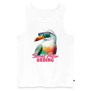 Sankt Peter Ording Holiday Seagull with Sunglasses - Men's Premium Organic Tank Top - white - Front - AI Model Male 178 light (178cm)