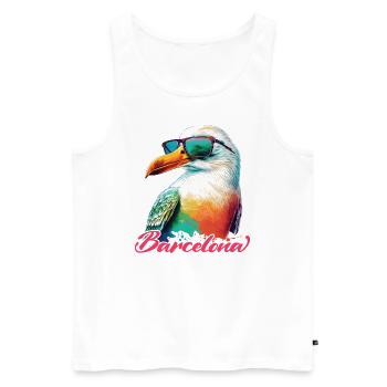 Barcelone Espagne Vacances Mouette avec lunettes de soleil - Débardeur bio Premium Homme - blanc - Devant - Michal (187cm)