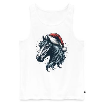 Tête de cheval avec chapeau de père Noël - Débardeur bio Premium Homme - blanc - Devant - AI Model Male 178 light (178cm)