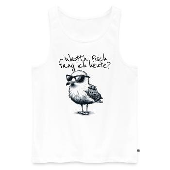 Watt’n Fisch fang ich heute Coole Möwe Spruch - Débardeur bio Premium Homme - blanc - Devant - AI Model Male 178 light (178cm)