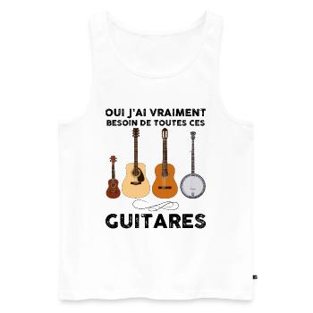 Humour Guitare Cadeau Drôle Homme Ou Femme - Débardeur bio Premium Homme - blanc - Devant - AI Model Male 178 light (178cm)