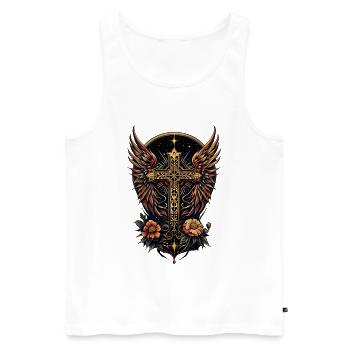 Ein Symbol der Stärke: Das verzierte Kreuz mit Flügeln - Männer Premium Bio Tank Top - Weiß - Vorne - AI Model Male 178 light (178cm)