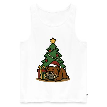 Christmas Bulldog Sleeping by Tree Art - Men's Premium Organic Tank Top - white - Front - AI Model Male 178 light (178cm)
