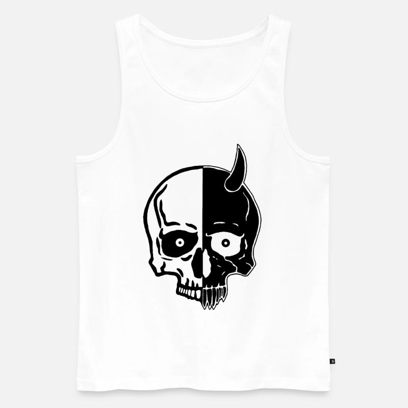 Schädel und Dämon Yin und Yang - Männer Premium Bio Tank Top - Weiß