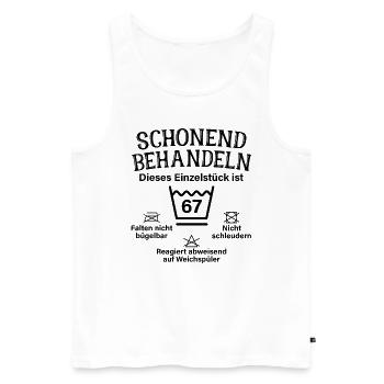 Schonend Behandeln 67. Geburtstag Einzelstück 67 - Männer Premium Bio Tank Top - Weiß - Vorne - Michal (187cm)