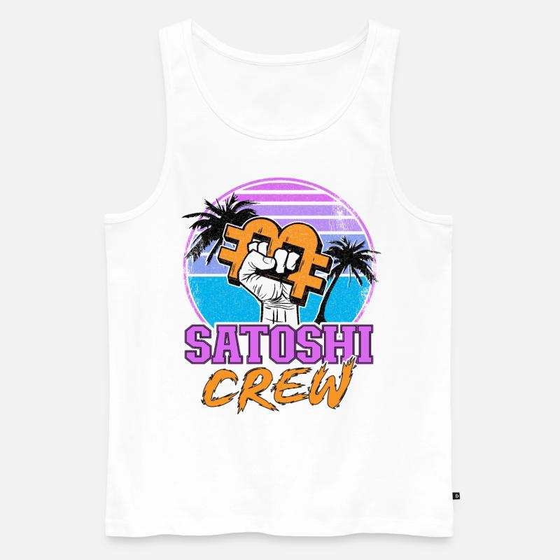 Satoshi Crew Retrowave Kryptowährungen Bitcoin - Männer Premium Bio Tank Top - Weiß