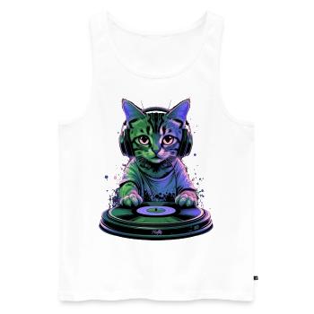 Minou DJ 🎧 - Débardeur bio Premium Homme - blanc - Devant - Michal (187cm)