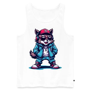 Chien streetwear cool avec écouteurs - Débardeur bio Premium Homme - blanc - Devant - Michal (187cm)