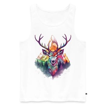 Hirsch Hirschgeweih Tier Natur Wald Wildnis Berge - Männer Premium Bio Tank Top - Weiß - Vorne - Michal (187cm)