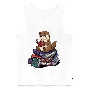Loutre de bibliothèque Loutre Animal lisant des livres Art - Débardeur bio Premium Homme - blanc - Devant - Michal (187cm)