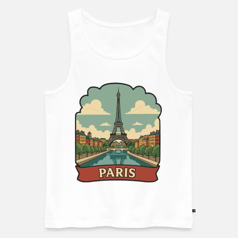 Pariser Eiffelturm Retro-Reiseaufkleber - Männer Premium Bio Tank Top - Weiß