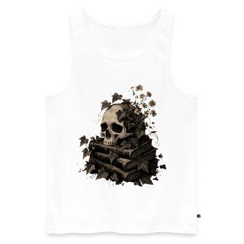 Skull on Books T-Shirt Dark Academia Goth - Men's Premium Organic Tank Top - white - Front - Michal (187cm)