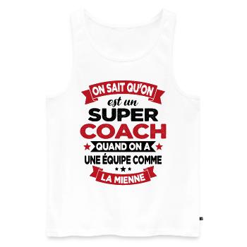 On Sait Qu'on Est Un Super Coach - Débardeur bio Premium Homme - blanc - Devant - Michal (187cm)