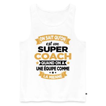 On Sait Qu'on Est Un Super Coach - Débardeur bio Premium Homme - blanc - Devant - Michal (187cm)