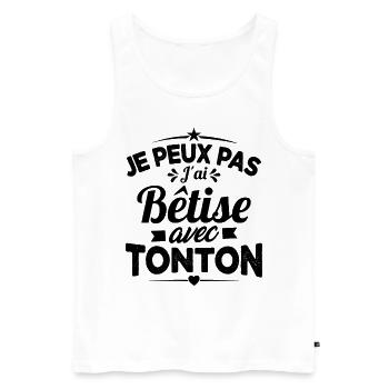 JE PEUX PAS J'AI BETISE AVEC TONTON - Débardeur bio Premium Homme - blanc - Devant - Michal (187cm)