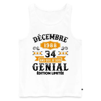 34 Ans Anniversaire Vintage Né(e) en Décembre 1988 - Débardeur bio Premium Homme - blanc - Devant - Michal (187cm)