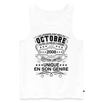 Les légendes sont nées en Octobre 2008 Cadeau - Débardeur bio Premium Homme - blanc - Devant - Michal (187cm)